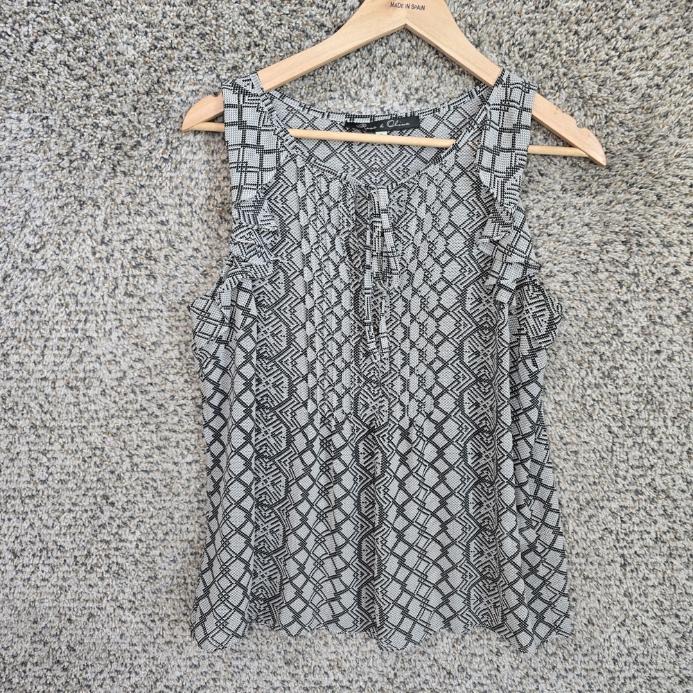 Rose & Olive Top Womens Medium Black Sheer Sleeveless Blouse Neck Tie Casual